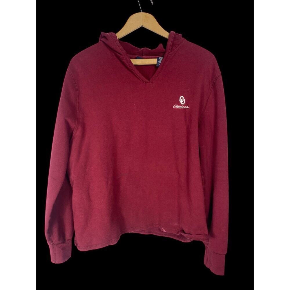 OU Sweatshirt Knit Hoodie Shirt Top Size Large Womens Red Knit V Neck Oklahoma